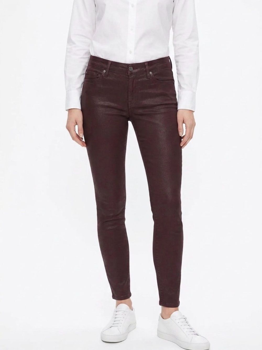 7 FOR ALL MANKIND | Burgundy Skinny Jeans Size 26 (2)